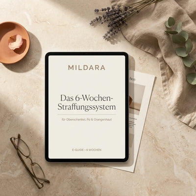 Mildara E-Guide: Das 6-Wochen-Straffungssystem — Editorial Flat-Lay Mockup